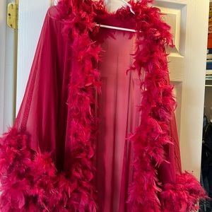 Burgundy feathered robe